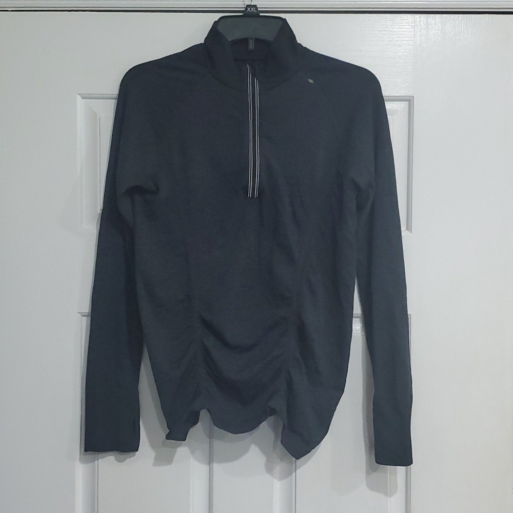 Athleta black ruched mock neck quarter zip long sleeve size Medium